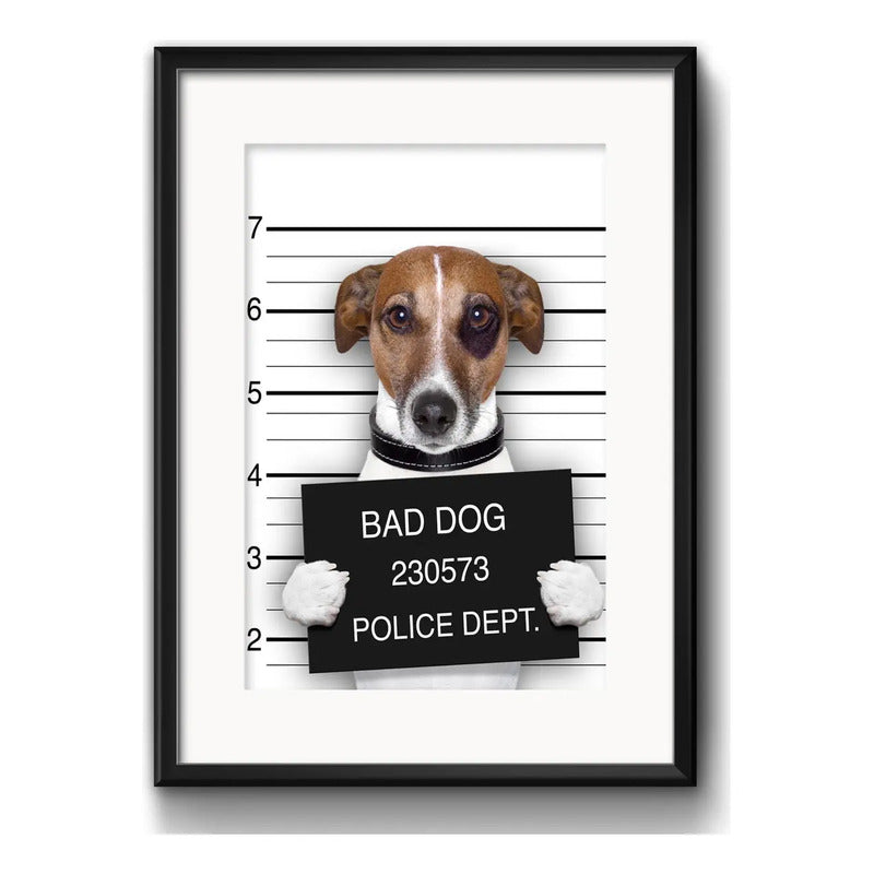 Cuadro Bad Dog Perro Criminal Mascota Decoracion Paspartú Marco Negro