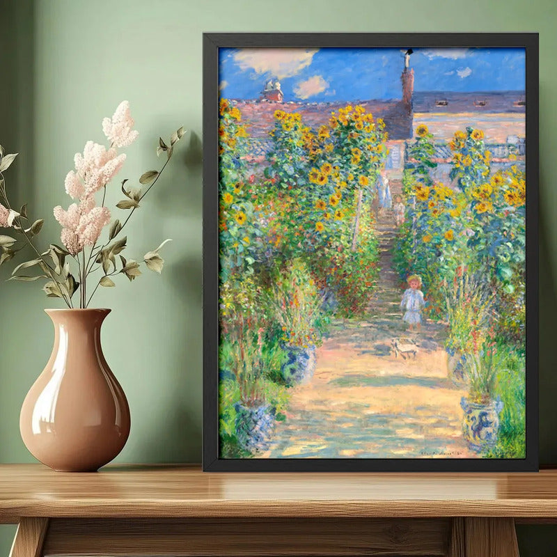 Cuadro Claude Monet Jardín En Vétheuil Esposa Y Hijos Flores Marco Negro