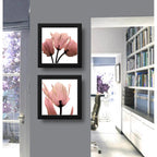 Set 2 Cuadros Flores Minimalista Rosé Gold Hojas 33x33cm Marco Negro