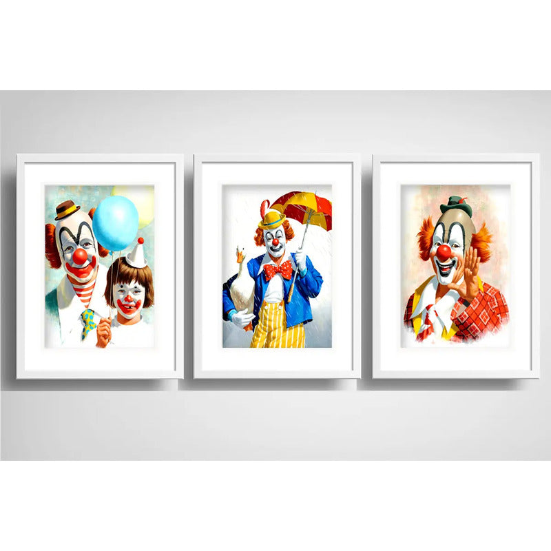 Set 3 Cuadros Payasos Circo Arte Decoracion Con Paspartú