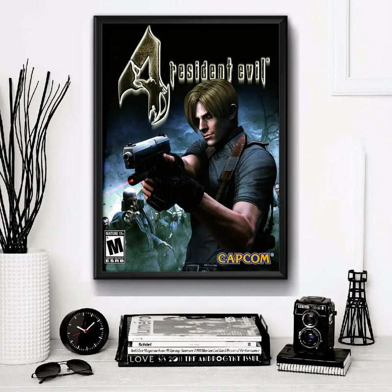 Cuadro Resident Evil Leon Game Retro Playstation Videojuego Marco Negro