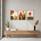 Set 3 Cuadros Dormitorio Living Boho Arte Abstracto Amanecer Geometrico I Marrón Claro