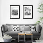 Set 2 Cuadros New York Londres Blanco Negro 53x43cm Paspartú Marco Negro