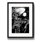 Cuadro Calavera Mariachi Tattoo Decoracion Con Paspartú Marco Negro