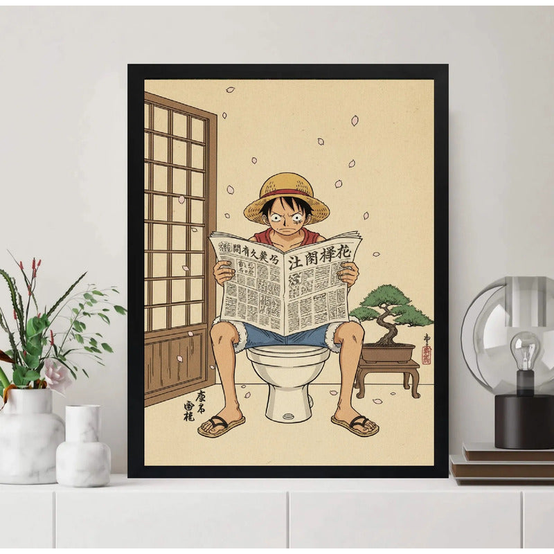 Cuadro Luffy Bano Diario Japón One Piece Anime Decoracion Marco Negro