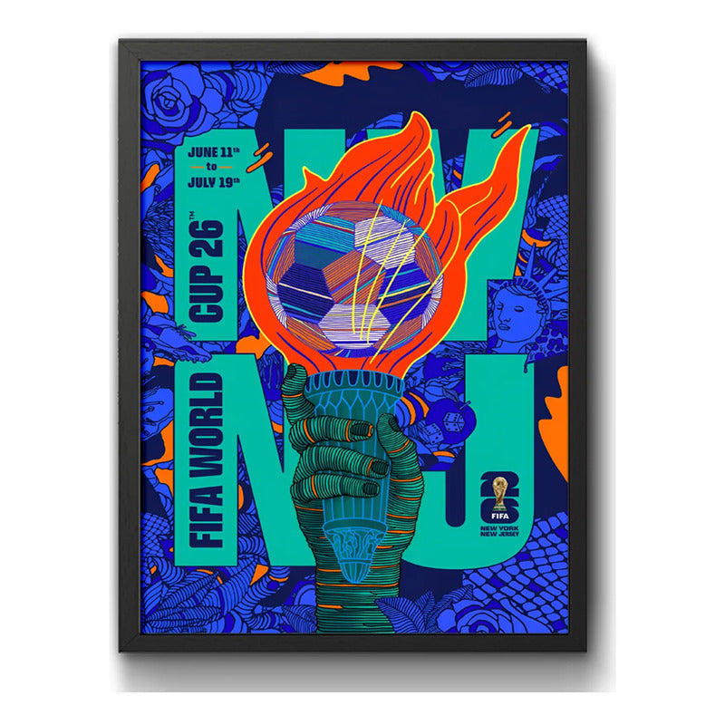Cuadro Copa Del Mundo Futbol Fifa 2026 Póster Oficial Ciudad Nueva York Nueva Jersey Estados Unidos Negro