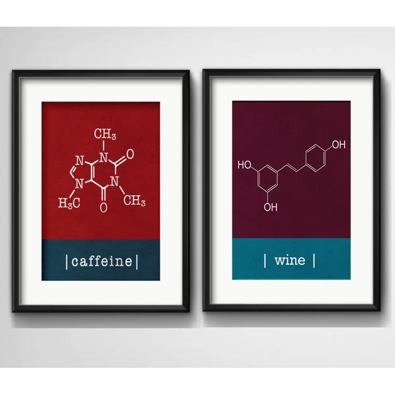 Set 2 Cuadros Formula Quimica Vino Café Cocina Con Paspartu