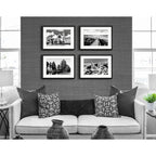 Set 4 Cuadros Montevideo Blanco Y Negro Ciudad Con Paspartu