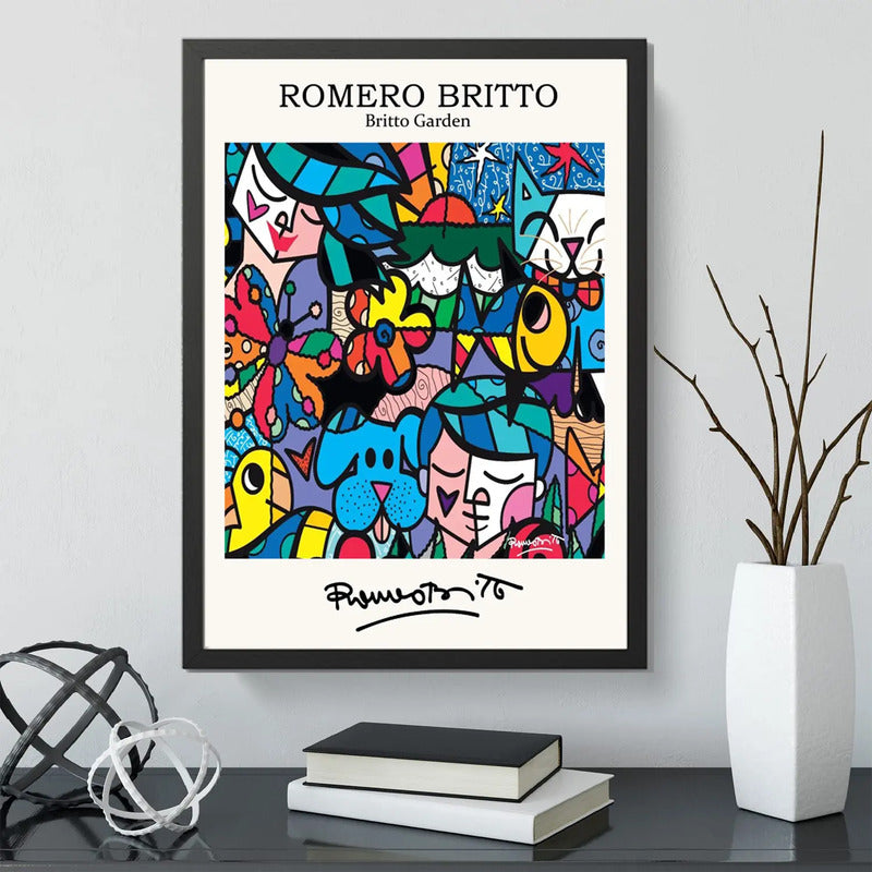 Cuadro Romero Britto Pop Art El Jardin Britto Garden Living Marco Negro