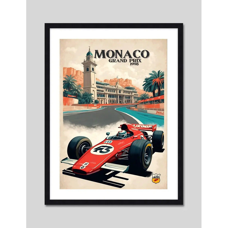 Cuadro Monaco Pista De Carrera Autodromo Formula 1 Vintage Monaco Gran Premio 1998 Con Marco Negro