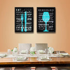 Set 2 Cuadros Cocina Gourmet Azul Vinos Kitchen Decoración