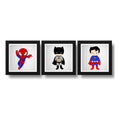 Set 3 Cuadros Superheroes Decoracion Dormitorio Infantil Br1 Spiderman Batman Superman Con Marco Negro
