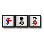 Set 3 Cuadros Superheroes Decoracion Dormitorio Infantil Br1 Spiderman Batman Superman Con Marco Negro