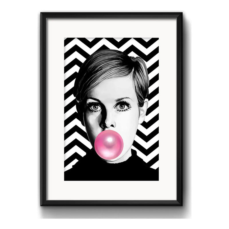 Cuadro Twiggy Chicle Blanco Y Negro Fashion Arte Paspartu