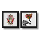 Set 2 Cuadros Hamsa Efefante Flores Amor Pop Art Decoracion