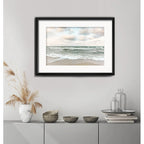 Cuadro Paisajes De Playa Mar Tono Verde 53x43cm Con Paspartú Marco Negro