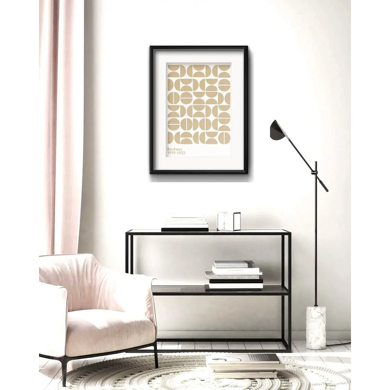Cuadro Bauhaus Color Beige Nude Arte 53x43cm Con Paspartú Marco Negro