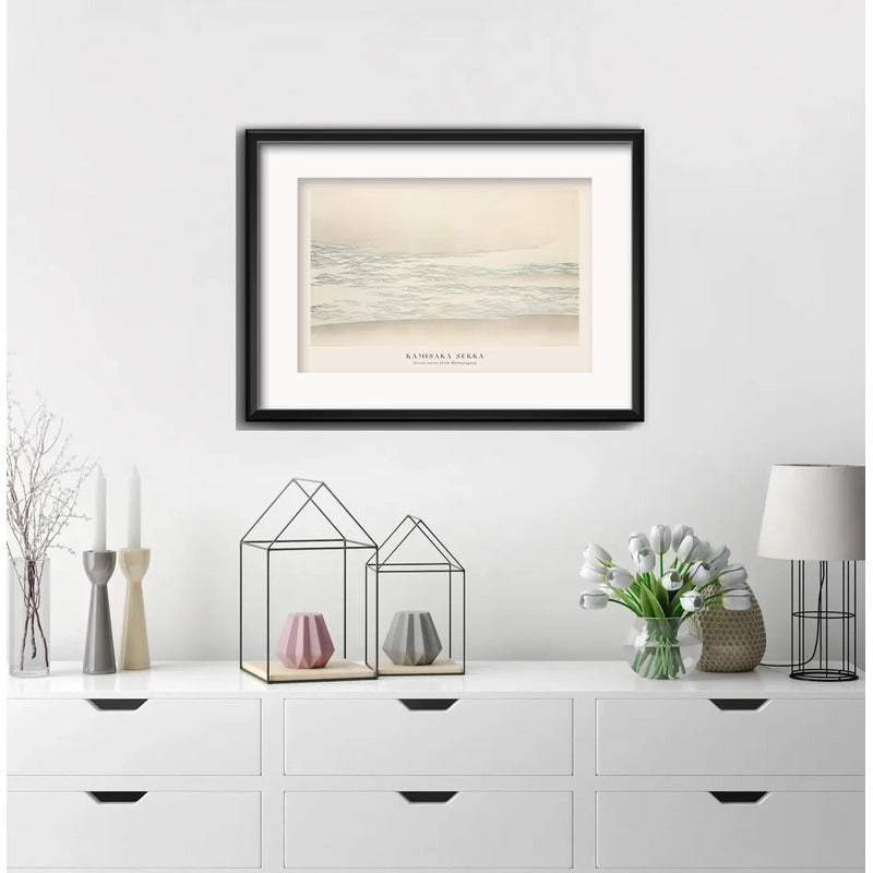 Cuadro Kamisaka Sekka Tonos Beige Nautico 53x43cm Paspartú Marco Negro