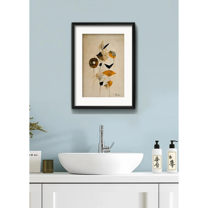 Cuadro Flores Hojas Arte Botanica B1 Decoracion Con Paspartú Flores Tonos Terrosos Con Marco Negro