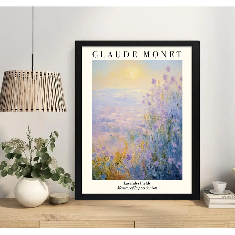 Cuadro Dormitorio Living Claude Monet Campos Lavanda Arte Marco Negro