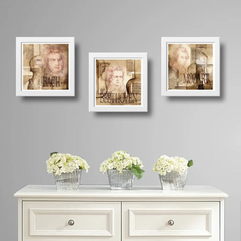 Set 3 Cuadros Beethoven Mozart Bach Art Música Clasica