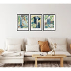 Set 3 Cuadros Living Cascada Katsushika Hokusai Arte Japones Marco Negro
