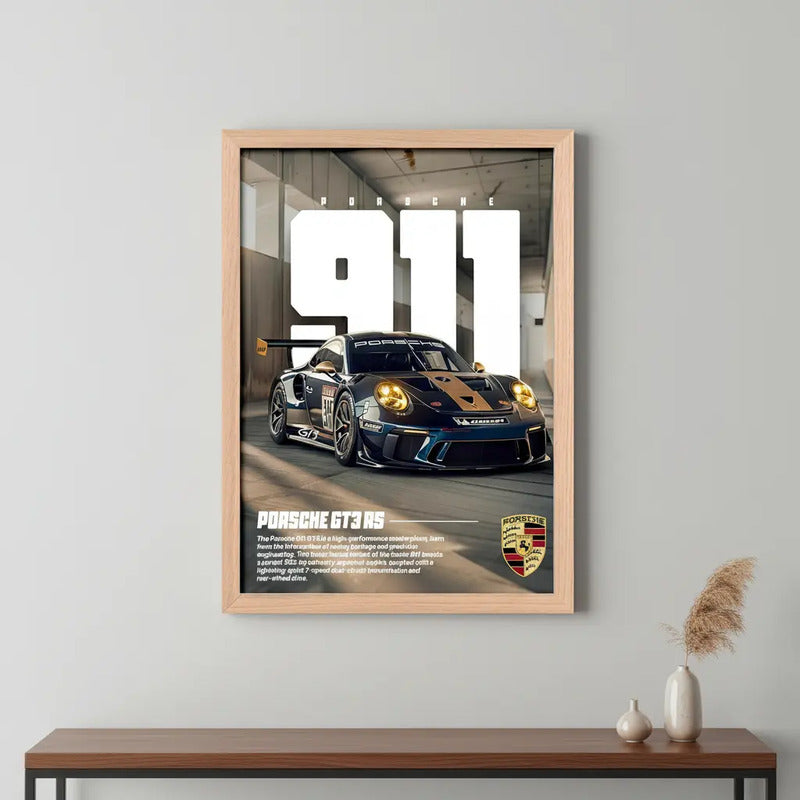 Cuadro Porsche 911 Gt3 Rs Auto Modelo Carrera Marco Oak Marco Marrón Claro