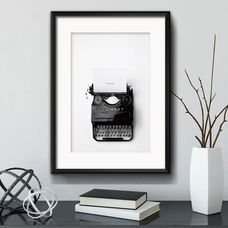 Cuadro Máquina De Escribir Retro Vintage Frase Con Paspartú Marco Negro