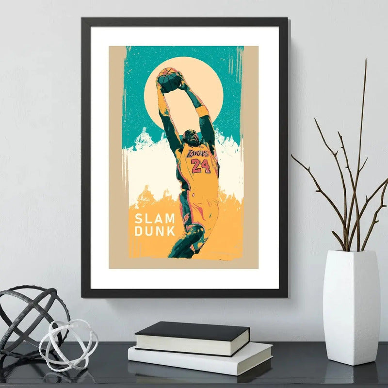 Cuadro Kobe Bryant Slam Dunk Lakers Basket Baloncesto Arte Marco Negro