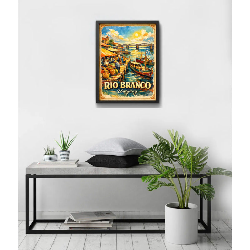 Cuadro Rio Branco Frontera Brasil Yaguarón Retro Uruguay Marco Negro