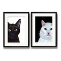 Set 2 Cuadros Gato Negro Y Blanco Minimalista Con Paspartu Marco Negro