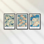 Set 3 Cuadros Dormitorio Living Watanabe Seitei I Arte Japón Marco Negro