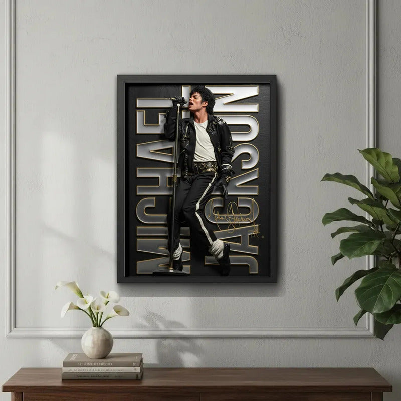 Cuadro Michael Jackson Efecto 3d Musica Pop Rock Arte Marco Negro