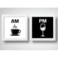 Set 2 Cuadros Am Pm Cafe Vino Cocina Living Decoracion Marco Blanco