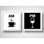Set 2 Cuadros Am Pm Cafe Vino Cocina Living Decoracion Marco Blanco