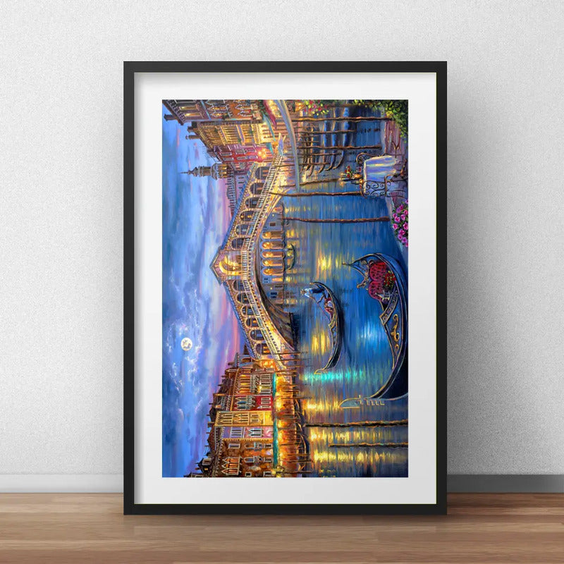 Cuadro Venecia Italia Grand Canal Decoracion Con Paspartú Marco Negro