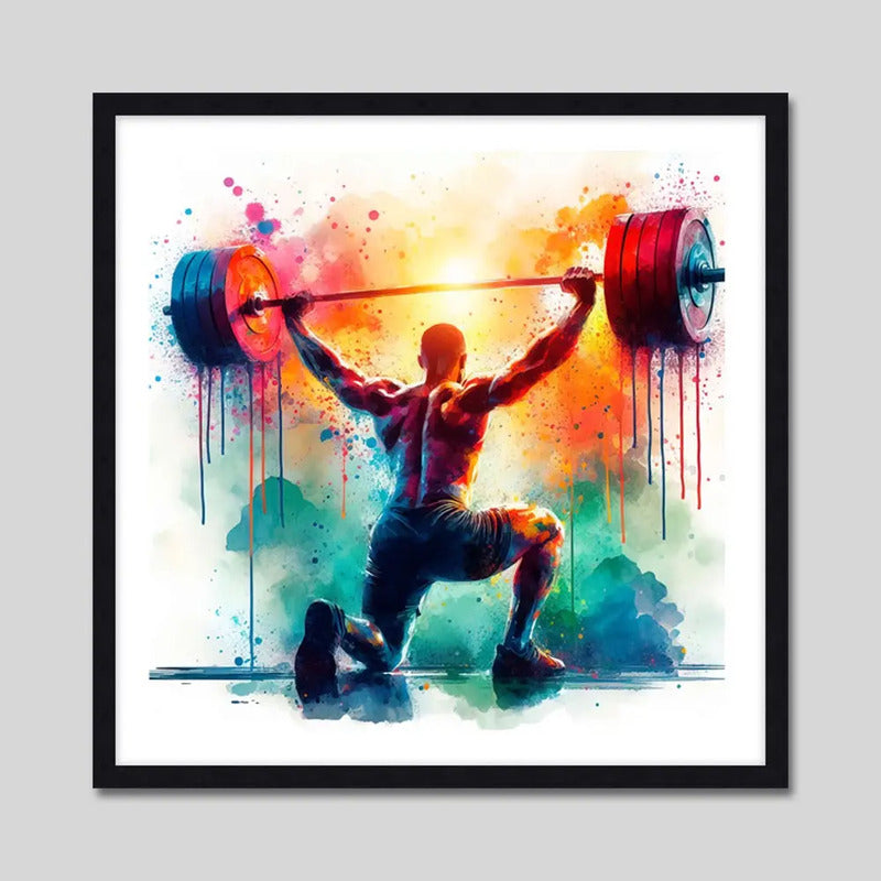 Cuadro Fitness Gym Musculacion Gimnasio Decoracion 33x33cm Levantamiento Olímpico Con Marco Negro