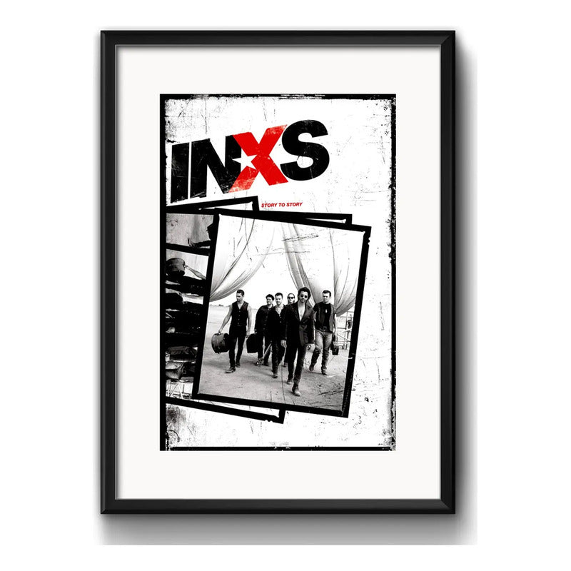 Cuadro Inxs Rock Australia Musica Decoracion Con Paspartú Marco Negro