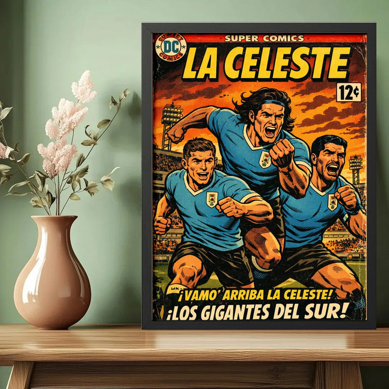 Cuadro La Celeste Comics Uruguay Fútbol Jugadores Deporte Marco Negro