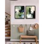 Set 2 Cuadros Dormitorio Living Abstracto Mossy Calm Verde Marco Negro