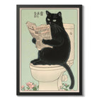 Cuadro Gato Negro Bano Arte Japonés Anime Flores Decoracion Marco Negro