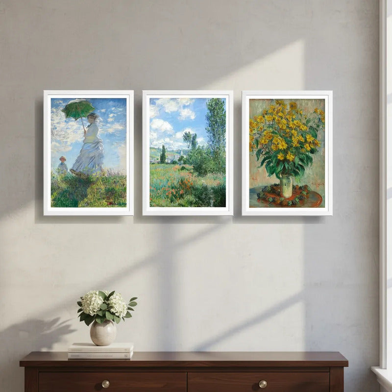 Set 3 Cuadros Living Dormitorio Claude Monet Classics Arte Marco Blanco