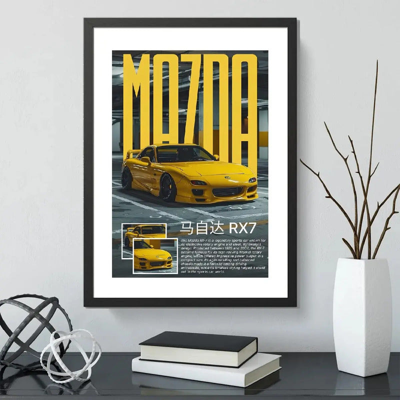 Cuadro Mazda Rx-7 Auto Modelo Deportivo Marca Art Decoracion Marco Negro