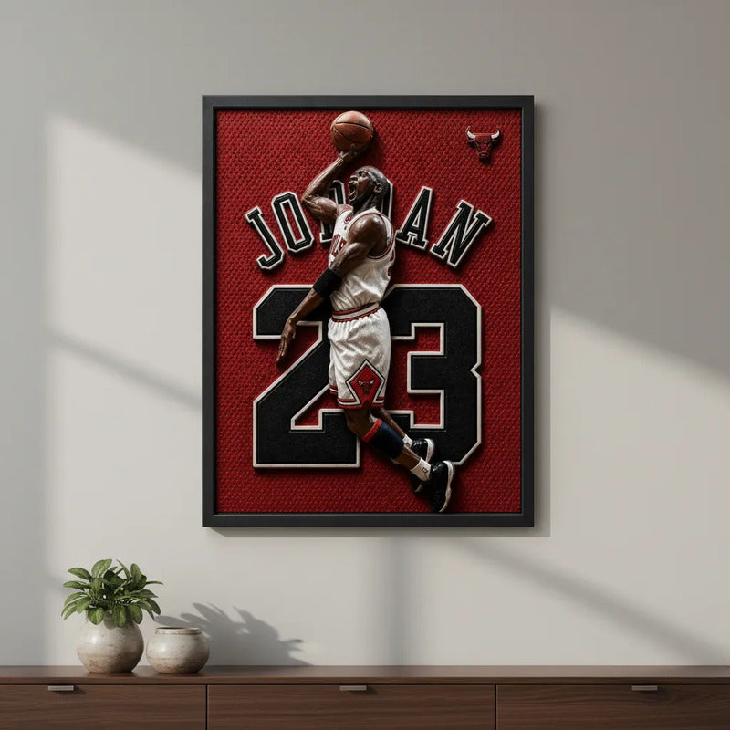 Cuadro Michael Jordan Basket Deportes Jersey 23 Efecto 3d Marco Negro