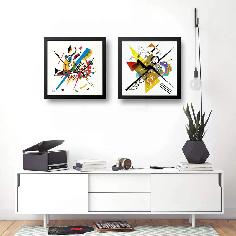 Set 2 Cuadros Kandinsky Abstracto Bauhaus Geometrico 33x33cm Marco Negro