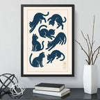 Cuadro Gato Arte Japonés Gatos Jugando Neko Cat Decoracion Marco Negro