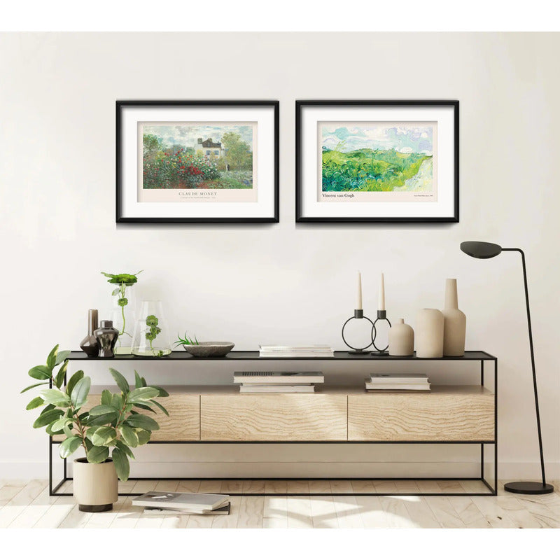 Set 2 Cuadros Living Monet Van Gogh 53x43cm Con Paspartu Marco Negro