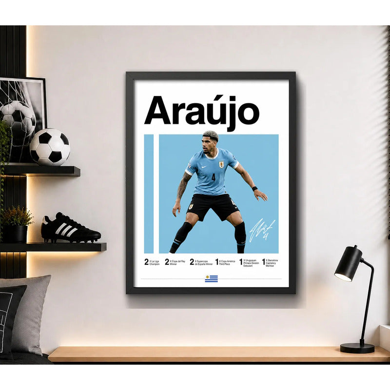 Cuadro Araújo Jugador Fútbol Logros Signature Club Deportes Marco Negro