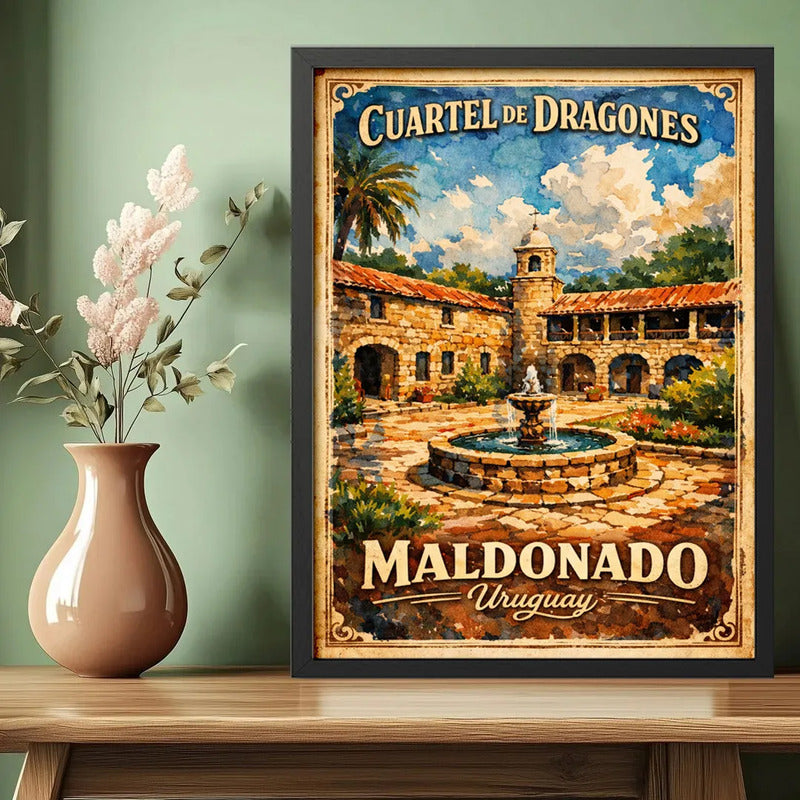 Cuadro Maldonado Ciudad Cuartel De Dragones Retro Uruguay Marco Negro