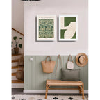 Set 2 Cuadros Dormitorio Living Tonos Verde Abstracto Morris Marco Blanco